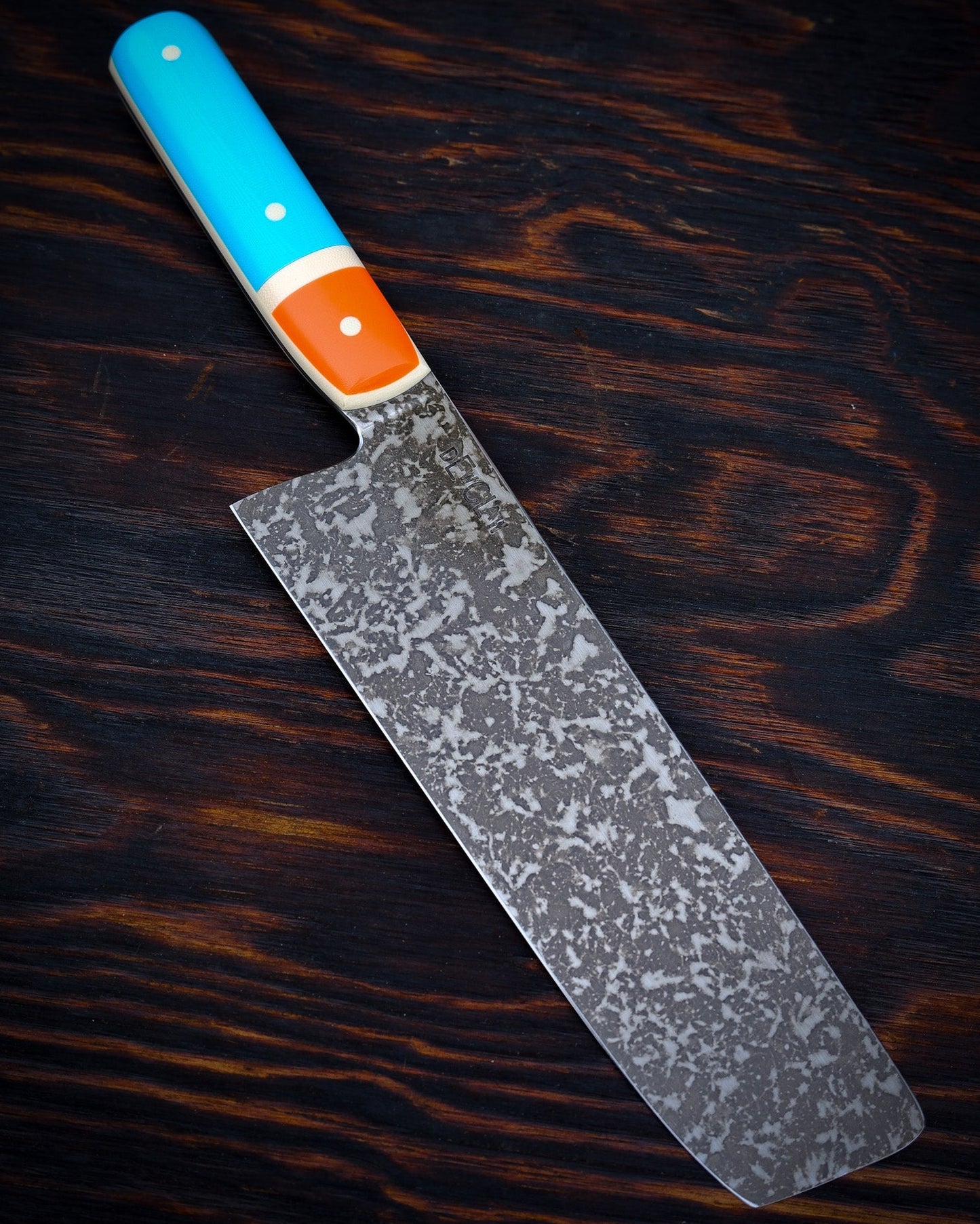 Dewclaw | 7" Nakiri | Turquoise, Orange & Ivory